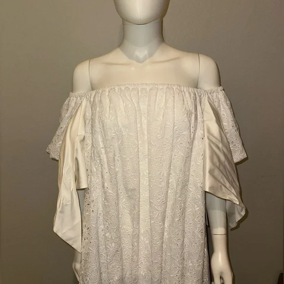 ADEAM Intermix “Wildflower” white eyelet lace off shoulder boho dress 0